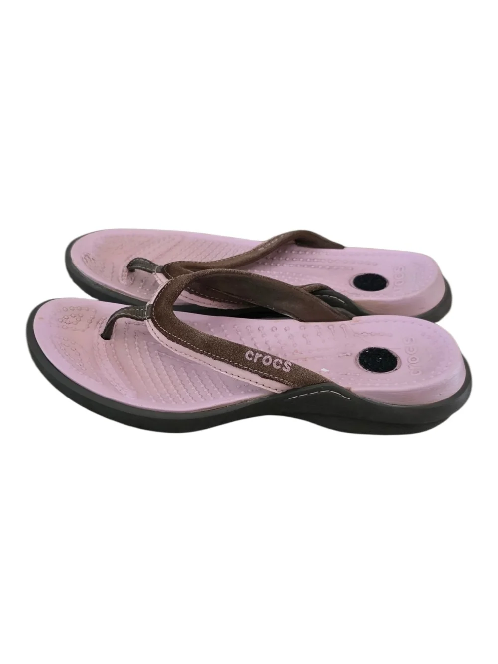 Crocs Capri Women's Flip Flop Sandals Espresso Petal Pink Suede Size 7